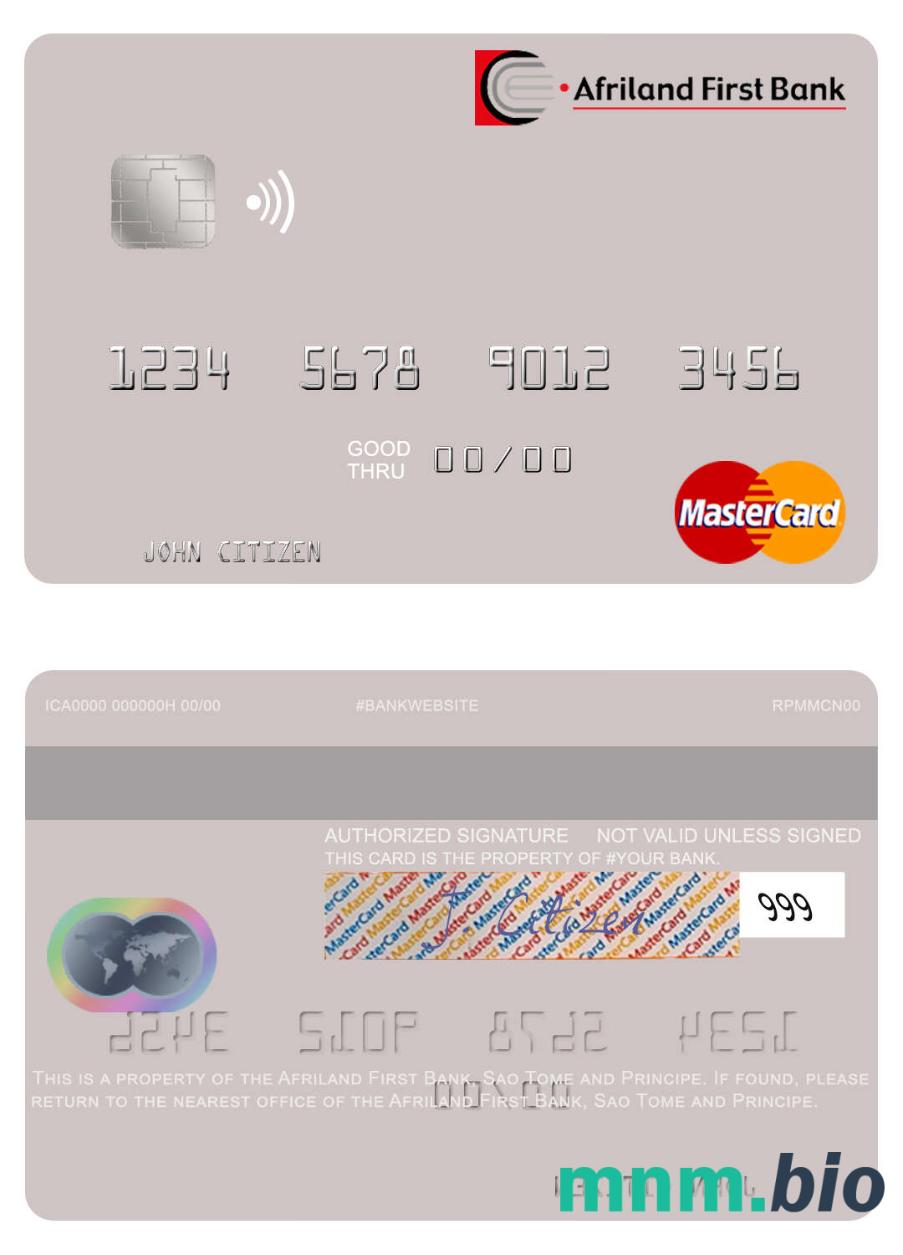 Sao Tome and Principe Afriland First Bank przykład karty mastercard w formacie PSD